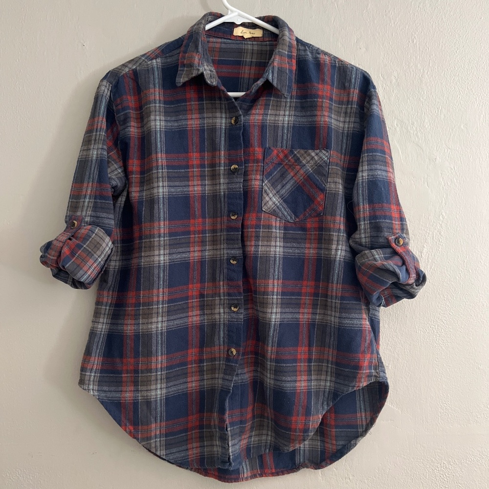 Navy/olive/red plaid flannel size m